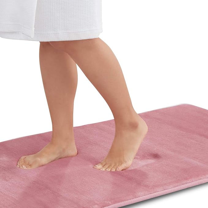 Memory Foam Bath Mat Non Slip Absorbent Super Cozy Velvet Bathroom Rug Carpet (20 inches X 32 inches, Mauve)