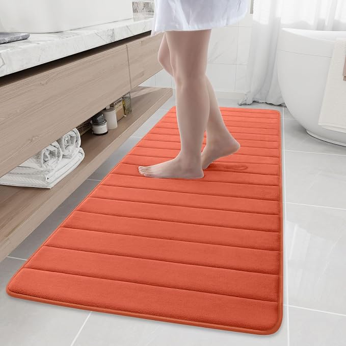 Buganda Memory Foam Bath Mat 70 x 24, Ultra Soft Absorbent Bathroom Rugs | Coral, Machine Washable Quick Dry Bath Mats for Bathroom Floor, Shower and Tub, Home Decor Accessories