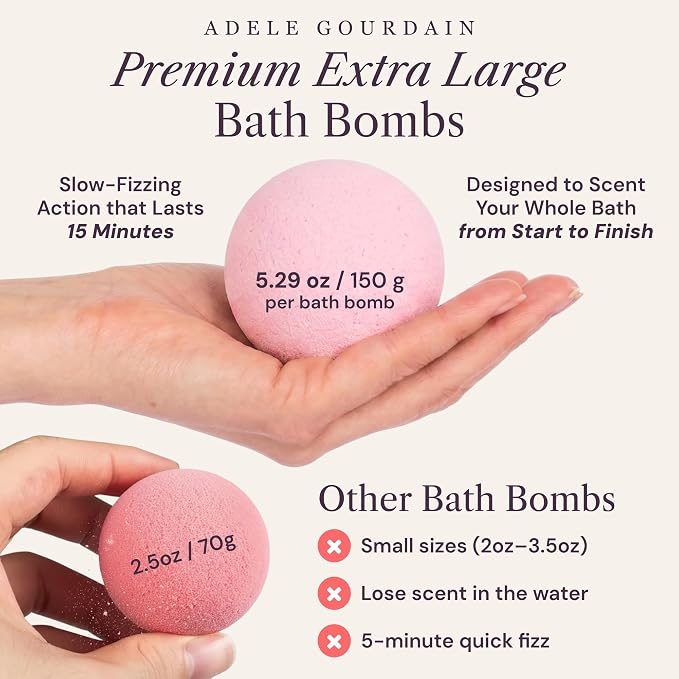 XXL Bath Bombs for Women, 12pc, Birthday Gifts for Women by AdeleGourdain | Bathbombs Bath Gift Set for Women - 12 Spa Scents - Gift Box Incl. - Non-Staining - Bubble Bathbombs for Adults - Large 5oz