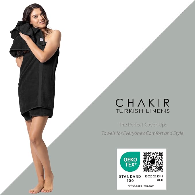 Chakir Turkish Linens 100% Cotton 8-Piece Towel Set, Black | 100% cotton 8-pc set, OEKO-TEX certified: 2 bath 27x54, 2 hand 16x30, 4 washcloths 13x13