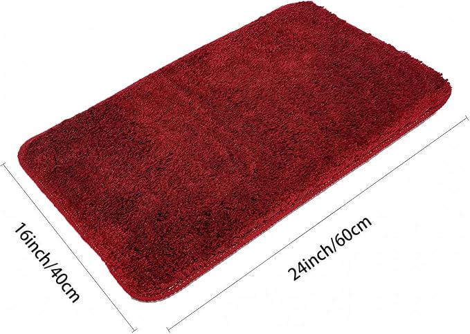 Red Bathroom Rugs Water Absorbent Chenille Bath Mat for Bathroom Machine Washable Shower Mats Bath Rug for Kids Shower Tub,16" x 24",Red