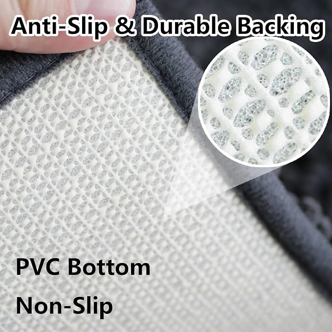 BOANKODU Bathroom Rugs Chenille Bath Mat Set 3-Piece Bath Rugs for Bathroom Extra Soft Bath Mats for Bathroom Non Slip Absorbent Shag Machine Washable, Strong PVC Underside (Grey)
