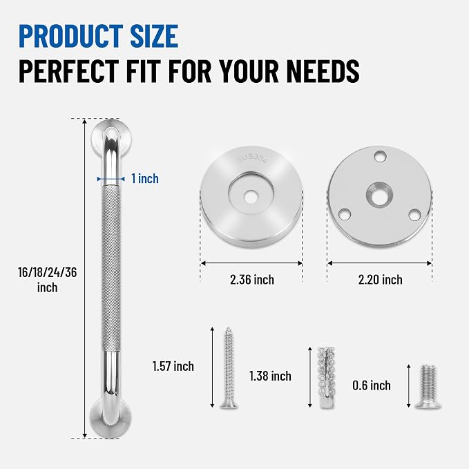 MrHAND Stainless Steel Grab Bars for Bathroom,2 Pack 18 Inch Shower Handles | Knurled Chorme Grip,Shower grab bar, Toilet Grab Bars,Handicap Grab bars,Bathroom Grab Bars for Seniors