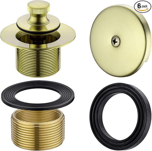 Brass Bathtub Drain Kit, Lift and Turn Tub Drain Kit with Overflow Faceplate, Brushed Gold