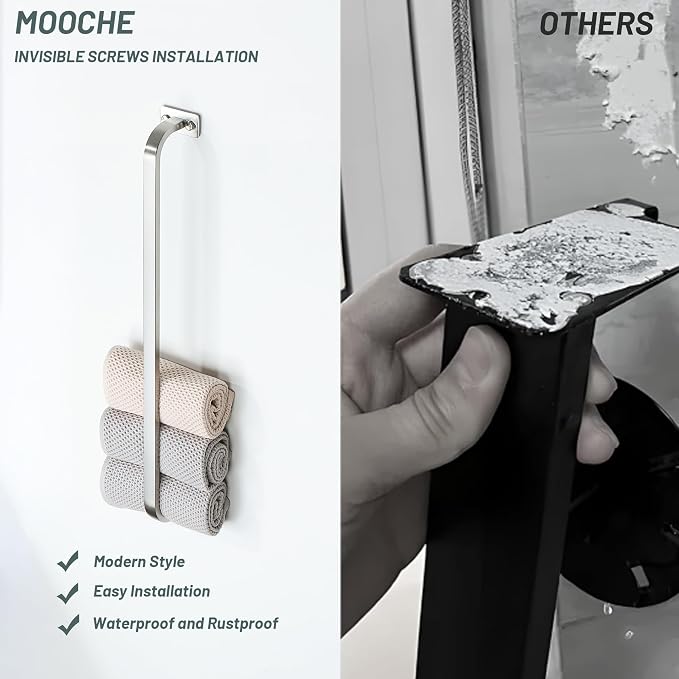 Mooche Bathroom Towel Bar, 24 inch Towel Racks for Bathroom Wall Mounted, SUS304 Stainless Steel Heavy Duty Towel Holder Bathroom Accessories Modern Home Decor, Brushed Finished