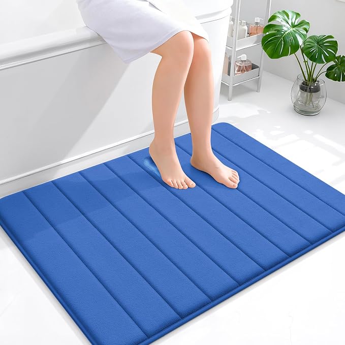 OLANLY Memory Foam Large Bath Mat 40x32, Super Soft Absorbent Bathroom Rugs | Deep Navy Blue, Quick Dry Bath Rug, Machine Washable Shower Floor Mats, Bathmat Carpet for Bathroom Floor, Tub and Shower
