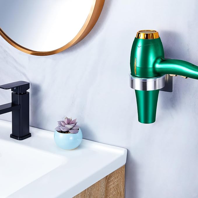 Blow Dryer Holder Wall Mounted, hairdryer holder for bathroom, Blow Dryer Organizer, hair tool organizer wall mount, Adhesive Hair Dryer Storage for Bathroom Barber Shop (Silver)