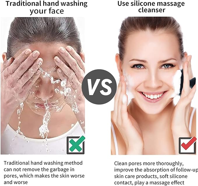 Face Scrubber, Silicone Face Scrubber for Men Facial Cleansing Brush Silicone Face Wash Brush Manual Waterproof Cleansing Skin Care Face Brushes for Exfoliating- Black