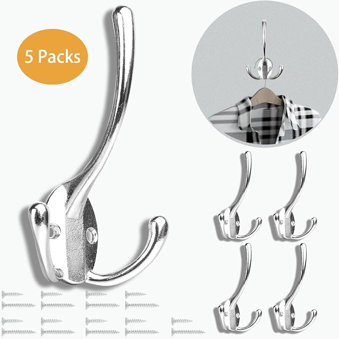 Wall Mounted Coat Hooks 5 Pack Heavy Duty Black Hardware Robe Hooks Decorative for Single Hanging Coats Towel Cubicle Classroom Kitchen Bath Backpack Hat Hook