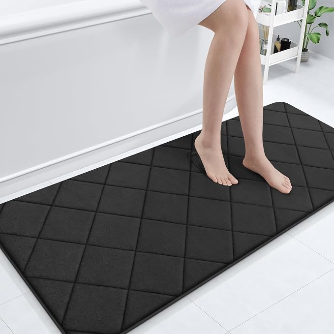 OLANLY Memory Foam Bath Mat 70x24, Ultra Soft and Absorbent Bathroom Rugs | Black, Quick Dry, Machine Washable Shower Bath Rugs, Comfortable Bath Carpet for Bathroom Floor, Tub and Shower