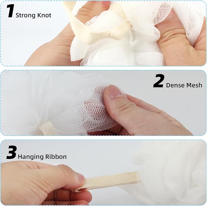 Chuya Bath Sponges Loofahs 70g Large Size White 4 Pack,Shower Sponge | Exfoliating Cleaning Bath Loofa Body Scrubber Balls for Women Men Children Washing