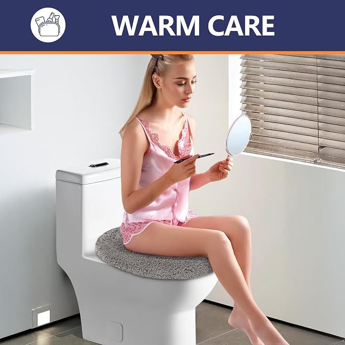 Soft Microfiber Toilet Seat Cover 17.5" x 15" Machine Washable | Solid Toilet Lid Cover Adjustable Rubber Backing Fits Most 16 -17.5" L x 14-16" W Round Oblong and Elongated Toilet Seat