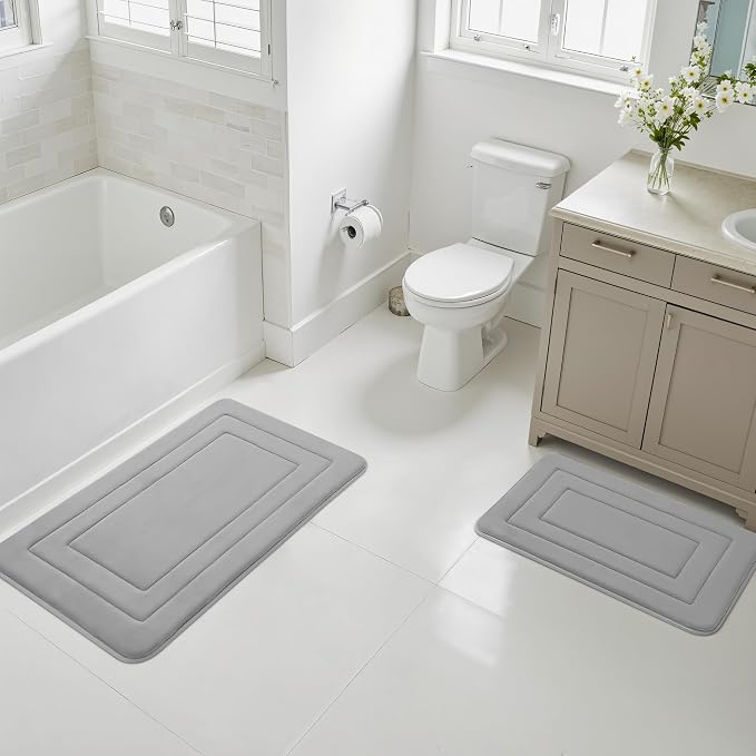Cupic Cupid Memory Foam Bath Mat 24"×36", Non Slip Bathroom Rugs, Gray | Soft Touch, Cushioned Comfort, Non Slip Bathroom Mat, Super Absorbent & Quick Dry, Machine Washable for Shower, Tub & Vanity