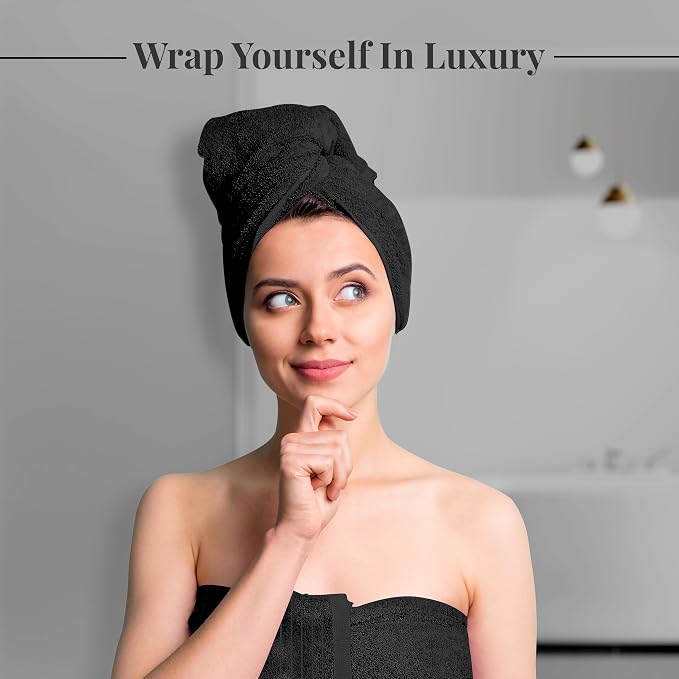 4 Piece Extra Large Bath Towels 30 x 60 Inches, Black | 100% Cotton, Larger & Lighter Weight, Quicker to Dry, Super Soft and Absorbent, Perfect for Bathroom