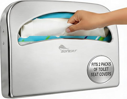 Toilet Seat Covers Dispenser - Half Fold Stainless Steel Wall Mounted Toilet Seat Cover Holder for Commercial, Office, Restaurants, Hospitals and Schools, 16.81 Inches, 500 Seat Covers Capacity