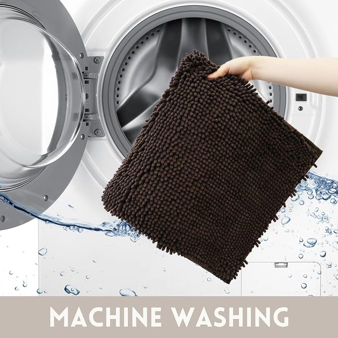Bathroom Rugs Chenille, Extra Thick and Absorbent, Non-Slip, Machine Washable, Dry Quckily, Soft Cozy Plush, Used Under Shower Bathtub and Sink, Bath Mat Sets Coffee