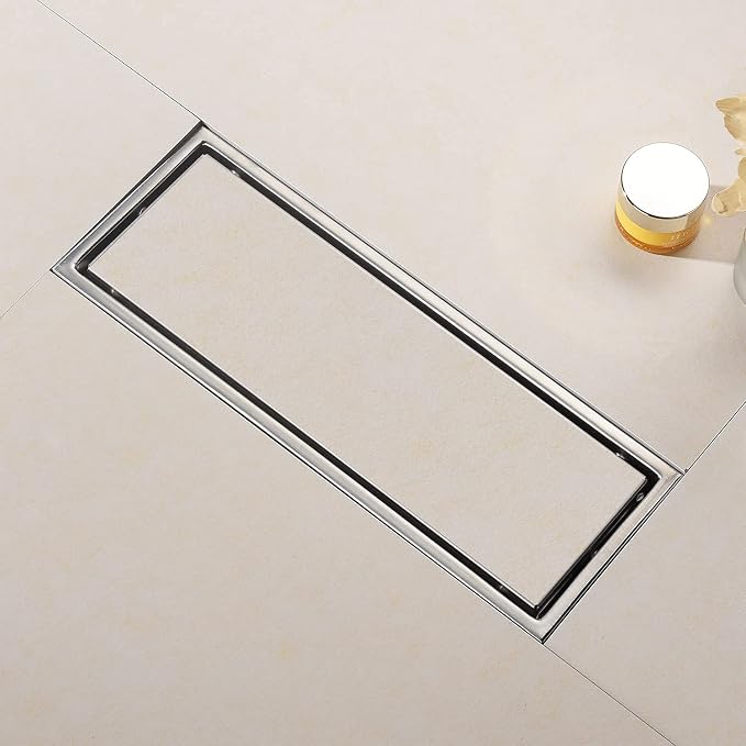 12 Inch Brushed Nickel Linear Shower Drain Pipe with Tile Insert Grille, Removable Hidden Cover, SUS304 Stainless Steel Rectangular Floor Drain