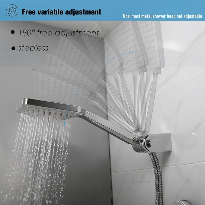 Wall Mount Handheld Shower Head Holder - All Metal -360 Variable Adjustable - Adhesive Or Screw Installation - Universal Shower Hose Holder - (Polished Chrome)
