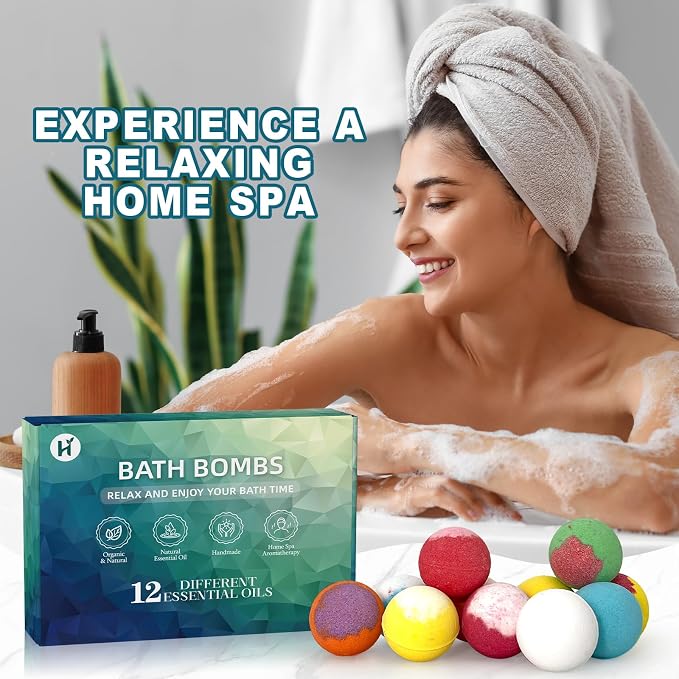 Bath Bombs Birthday Gifts for Women & Men, 12 Pack Spa Relaxing Self Care | Handmade Natural Organic Bath Bomb with Shea Butter, Halloween Boo Basket Stuffers, Christmas Stocking Stuffers Gifts Set