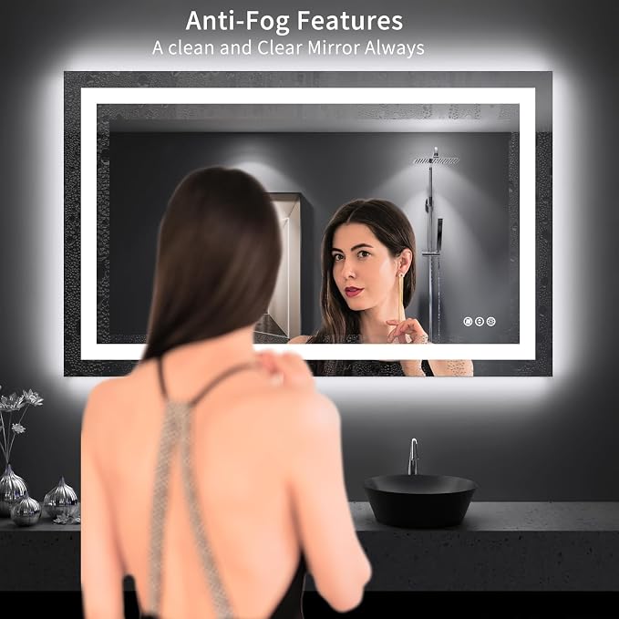 LOAAO 48"X30" LED Bathroom Mirror with Lights, Anti-Fog, Dimmable, Backlit + Front Lit, Lighted Bathroom Vanity Mirror for Wall, Memory Function, Tempered Glass, Shatter-Proof, ETL Listed | Anti-Fog, Dimmable, 3 Color Temperature, Backlit + Front Lit, ...