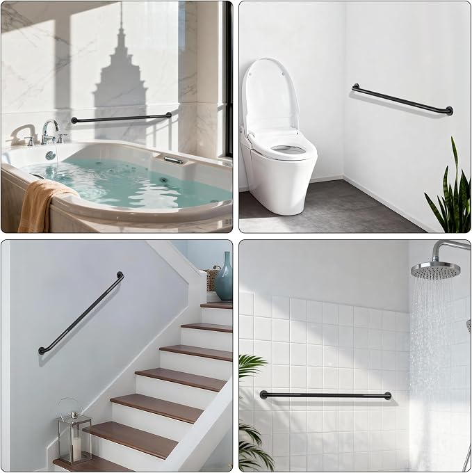 48 Inch Anti Slip Shower Grab Bar, Munzong Bathroom Grab Bar for Showers, Black Knurled Handicap Balance Bar,Safety Hand Rail Support Elderly Senior Assist Bath Handle