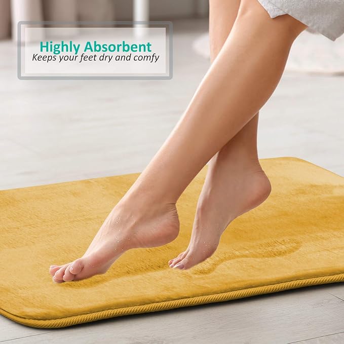 Clara Clark 2 Piece Bathroom Rugs, Velvet Memory Foam Bath Mat Set, Non-Slip Bath Rugs, Machine Wash, Dries Quickly, Ultra Soft Plush Bath Mats for Bathroom, 20 x 32 + Contour, Camel Gold