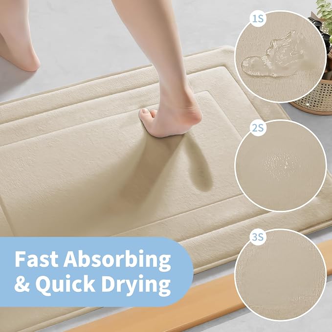 Cupic Cupid Super Soft Memory Foam Bath Mat, Khaki Bathroom Rugs, Non Slip Bath Mats for Bathroom Floor, Machine Washable Rugs for Shower & Tub, Quick Dry Bath Carpet for Decor, 24" x 36"