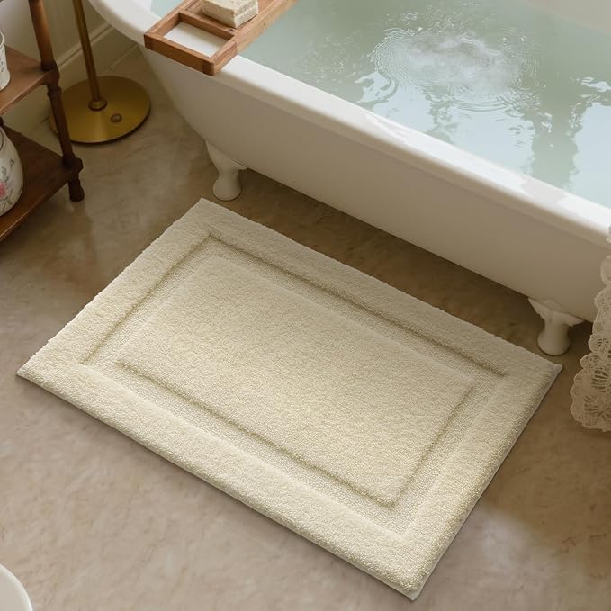 LUMI Soft Bathroom Rugs Absorbent, Non Slip Bath Mat 16X24, Ivory White | Machine Washable with Rubber Backing, Quick Dry, Premium Microfiber Carpet for Shower Floor