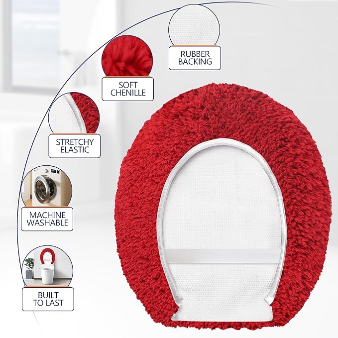 Soft Microfiber Toilet Seat Cover 17.5" x 15" Machine Washable | Solid Toilet Lid Cover Adjustable Rubber Backing Fits Most 16 -17.5" L x 14-16" W Round Oblong and Elongated Toilet Seat
