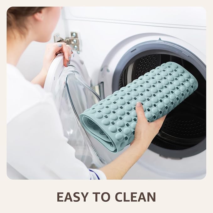OTHWAY Bath Tub Shower Mat Non Slip, Bathtub Floor Liner Mats for Inside Shower Bathroom, Suction Cups and Drain Holes for Feet Scrubbing, Machine Washable, Soft on Feet, 35x16 Inch, Light Blue
