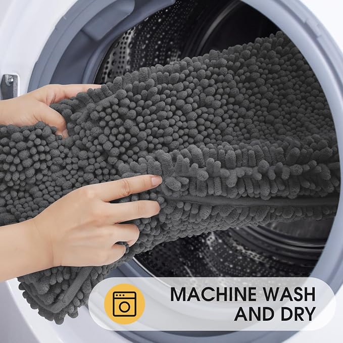 ACCUMTEK Upgrade Luxury Grey Bathroom Rug Mat Gray 59"x24", Ultra Soft Thick Absorbent Bath Mats, Non Slip Chenille Toilet Mat for Bathroom, Bedroom, Kitchen, Shower, Tub, Charcoal