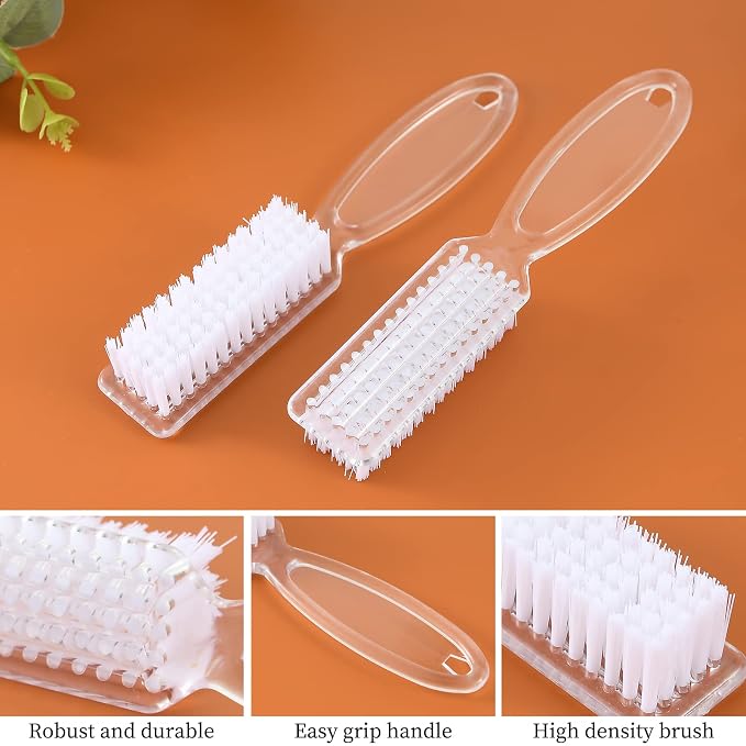 Nail Brush Fingernail Cleaner, ZUFUGHJK 6 Pack fingernail cleaning brush Fingernail Scrub Nail Brushes with Handle Grip Hand Pedicure Scrubbing kit for Nails and Toes,Clear
