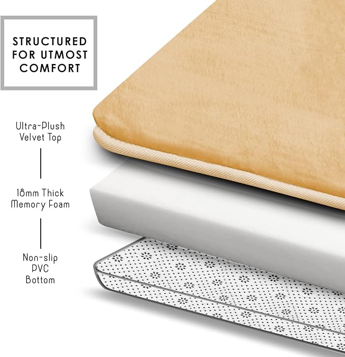 Clara Clark Bathroom Rugs, Velvet Memory Foam Bath Mat, Non-Slip, Machine Washable Bath Rugs - Dries Quickly, Ultra Soft Plush Bath Mats for Bathroom, 17 x 24, Cream