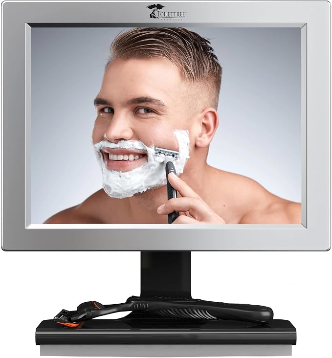 ToiletTree Products Fogless Shower Mirror with Squeegee - Anti-Fog Mirror - Adjustable Shaving Mirror with a Squeegee - Rust-Proof, Impact-Resistance Bathroom Shower Mirror (Pack of 2)
