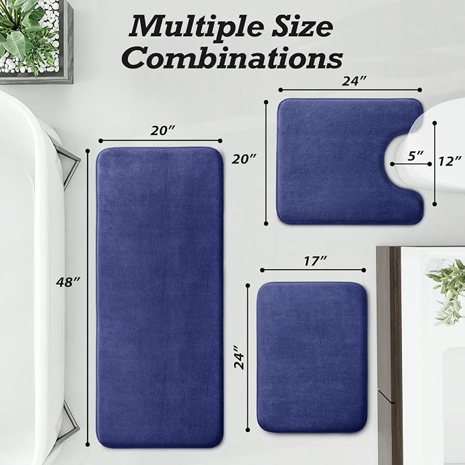Bathroom Rugs Sets 3 Piece, Non-Slip & Quick Dry Bath Mat Set, Ultra Soft Velvet Bath Rugs for Bathroom, Toilet and Shower Floor, Royal Blue