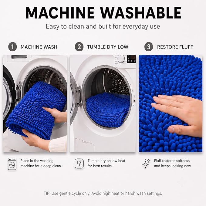 Bathroom Rugs Sets 2 Piece,Super Absorbent Soft,Thick,Machine Washable Chenille Bath Mat,Non Slip Toilet Floor Rug,Bath Mats for Bathroom,20x32 Plus 20x20 U Shape,Royal Blue