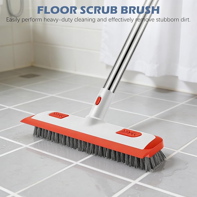 SetSail 4-in-1 Tile Tub Floor Scrubber with Floor Scrub Brush, Orange | with 3 Detachable Replacement Brush Head, Multi-Angle Cleaning Locks at 45°, 90°, 180° for Bathroom Kitchen Walls Tub Tile