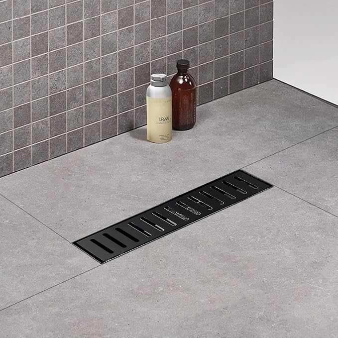 36 Inch Linear Shower Drain, Brushed SUS 304 Stainless Steel,Black | Capsule Drain with Removable Capsule Cover, Linear Drain with Hair Strainer and Adjustable Feet,Bathroom Shower Renovation