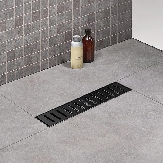 36 Inch Linear Shower Drain, Brushed SUS 304 Stainless Steel,Black | Capsule Drain with Removable Capsule Cover, Linear Drain with Hair Strainer and Adjustable Feet,Bathroom Shower Renovation
