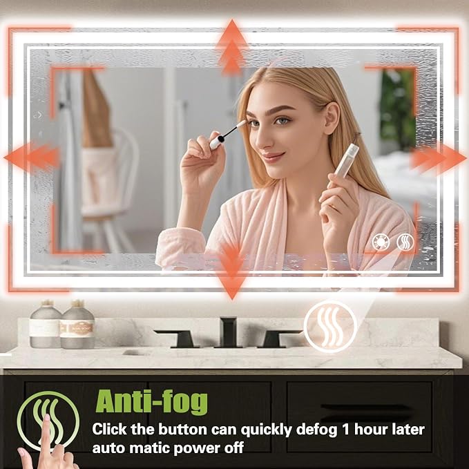 40 x 32'' LED Mirror for Bathroom, Dimmable 3 Colors, Anti-Fog | LED Bathroom Mirror with Lights, Lighted Vanity Mirror, Memory Function, Wall Mounted Home Decor Horizontal/Vertical