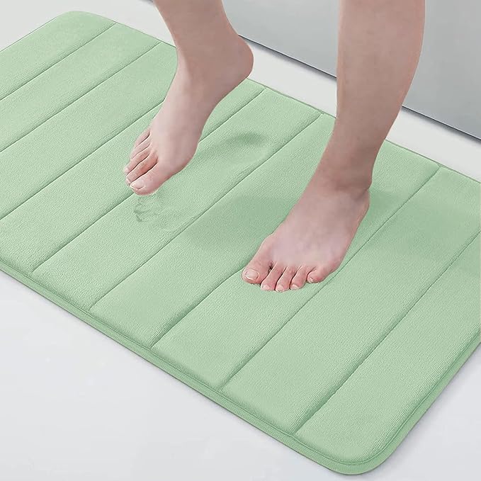 Buganda Memory Foam Bath Mat 34 x 20, Ultra Soft Absorbent Bathroom Rugs | Sage Green, Machine Washable Quick Dry Bath Mats for Bathroom Floor, Shower and Tub, Home Decor Accessories