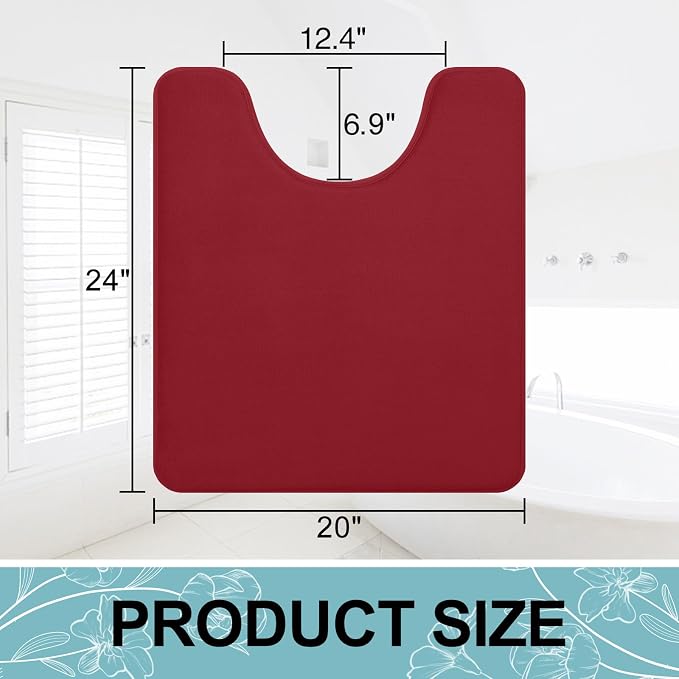 Smiry Memory Foam Toilet Rugs 24x20, Extra Soft Absorbent Bathroom Rugs | Red, Quick Dry Machine Washable Non-Slip Contour Bath Mat for Toilet