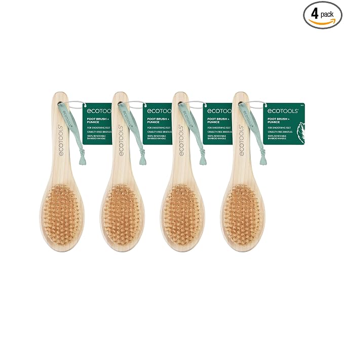 EcoTools Foot Brush + Pumice, Foot Scrubber Brush for Cleansing & Dead Skin Removal, Reveal Smooth, Soft Feet, Foot Brush for Shower & Bath, Eco-Friendly, Cruelty-Free Bristles, 4 Count