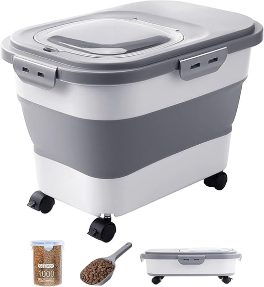 20-23 Lbs Dog Food Storage Container,Collapsible Dog Food Container | Pet Food Storage Containers with Attachable Casters and Scoop,Small Container,Keep Dry Food Fresh,Easy to Move with Wheels