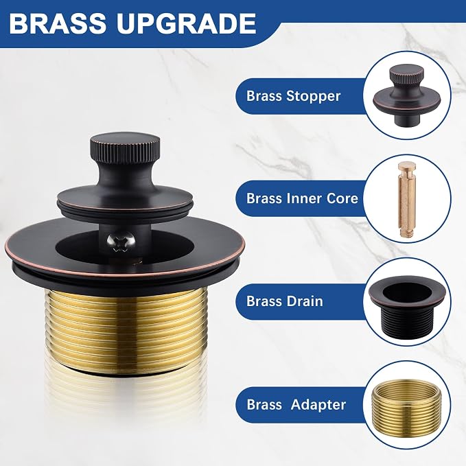 Brass Bathtub Drain Kit, Lift and Turn Tub Drain Kit with Overflow Faceplate, Oil Rubbed Bronze