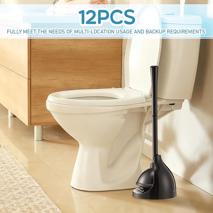 Reallnaive 12 Pack Toilet Plunger with Holder, Commercial Grade Heavy-Duty Plunger Set with Storage Base, Professional Bathroom Maintenance Tool