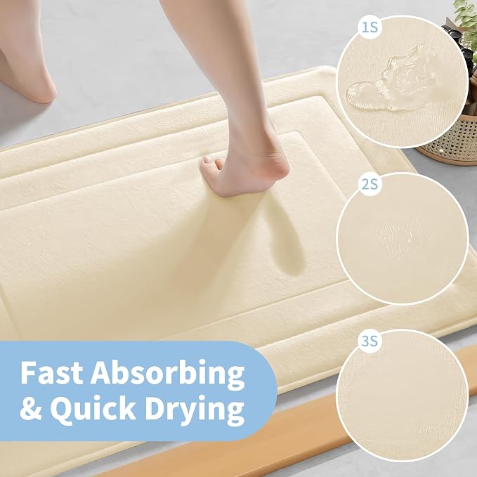 Cupic Cupid Memory Foam Bath Mat 24"×16", Non Slip Bathroom Rugs, Cream | Soft Touch, Cushioned Comfort, Non Slip Bathroom Mat, Super Absorbent & Quick Dry, Machine Washable for Shower, Tub & Vanity