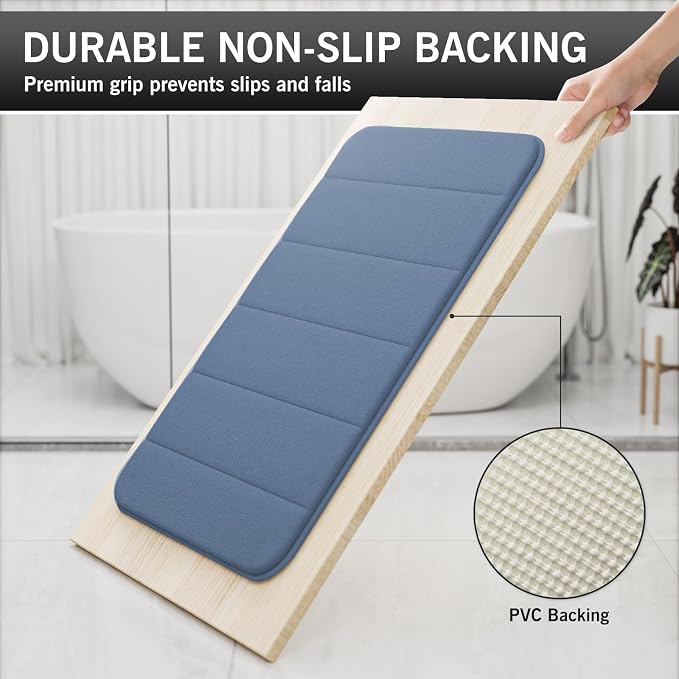 Dark Blue Bathroom Rugs Set 2 Piece Memory Foam Bath Non-Slip Bath Mat,Washable Room Mats,Absorbent Shaggy Rugs Super Soft Kitchen Mats, Carpets for Bathroom,Tub,Shower Home Decor