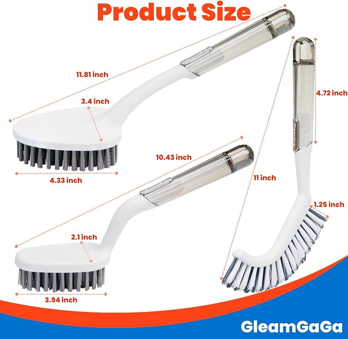 3 Pack Shower Brush for Cleaning, Heavy-Duty Scrub Brush Set for Bathroom | 3 Specialized Brushes, Stiff Bristles, Curved Brush, V-Shaped Grout Brush, Bathroom Deep Cleaning