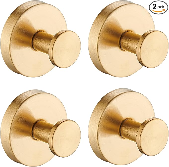 Suction Cup Hooks for Shower, Wreath Hangers for Front Door, Glass Door & Window - Strong Towel, Bath Robe, Loofah Hook Holder for Hanging up to 15 lbs - Waterproof (Gold, 4 Pack)